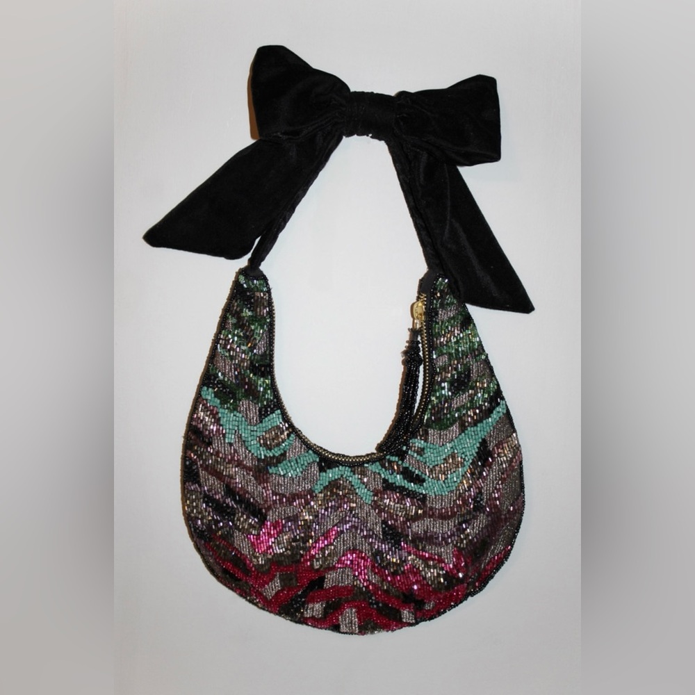 From India to You – Beaded Shoulder Bag with Velvet Bow Strap